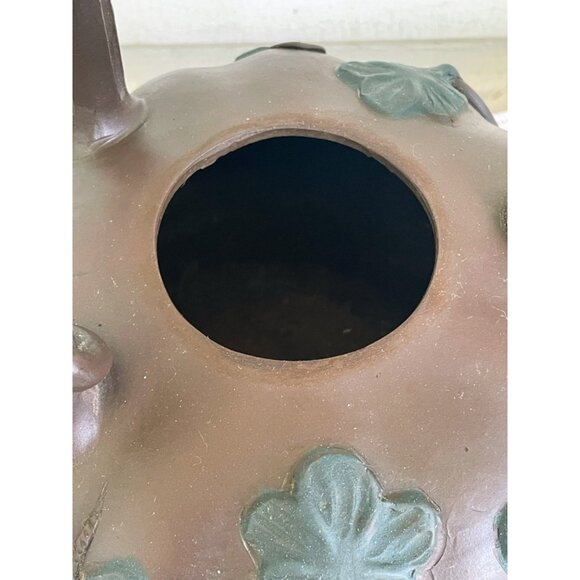 Vintage Clay Pumpkin Chinese Yixing Teapot Vines Big Stem Handle Signed - Picture 9 of 16